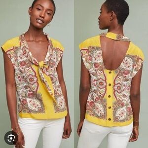 Anthropologie Gold Paisley Blouse